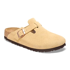 Women's Boston Suede Leather Slip On Shoes in Latte Cream